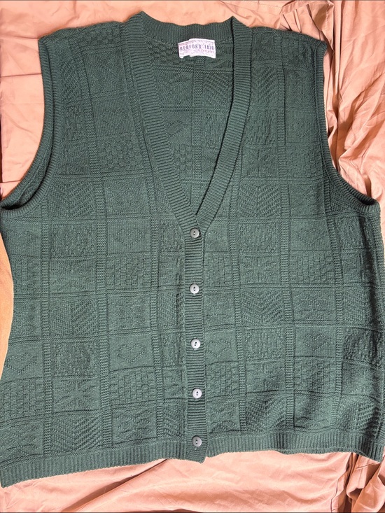 Befford Fair Tops - Vintage Forest Green Knit Button-Up Sweater Vest